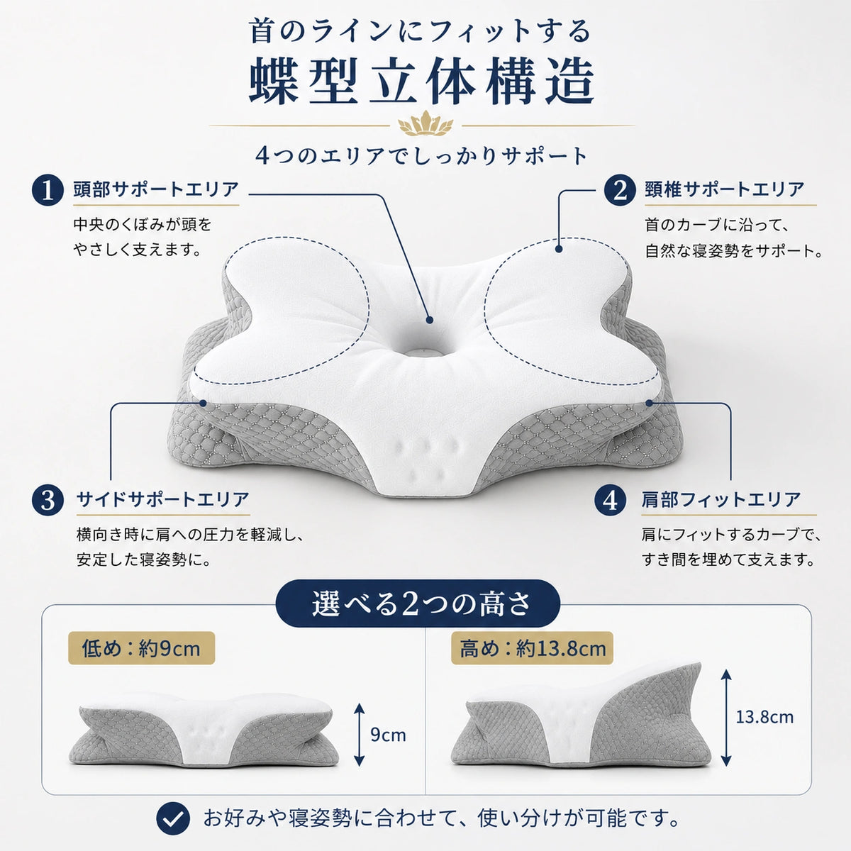 Raku™ 人間工学設計 蝶型低反発枕